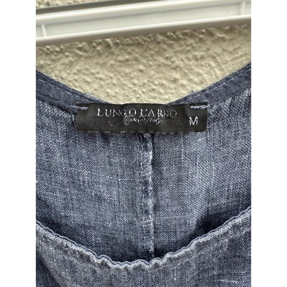 Lungo Larno Womens Dress Size Medium Sleeveless Chambray Linen Floral Detail - Picture 3 of 12